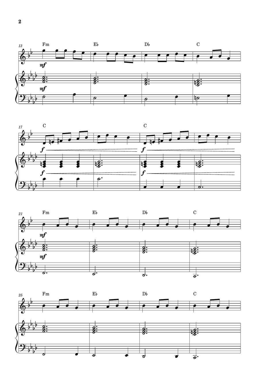 Carol of the Bells for Soprano Saxophone and Piano (Very Easy - Beginner) in F minor - With Chords Soprano Saxophone scores gallery preview page 2