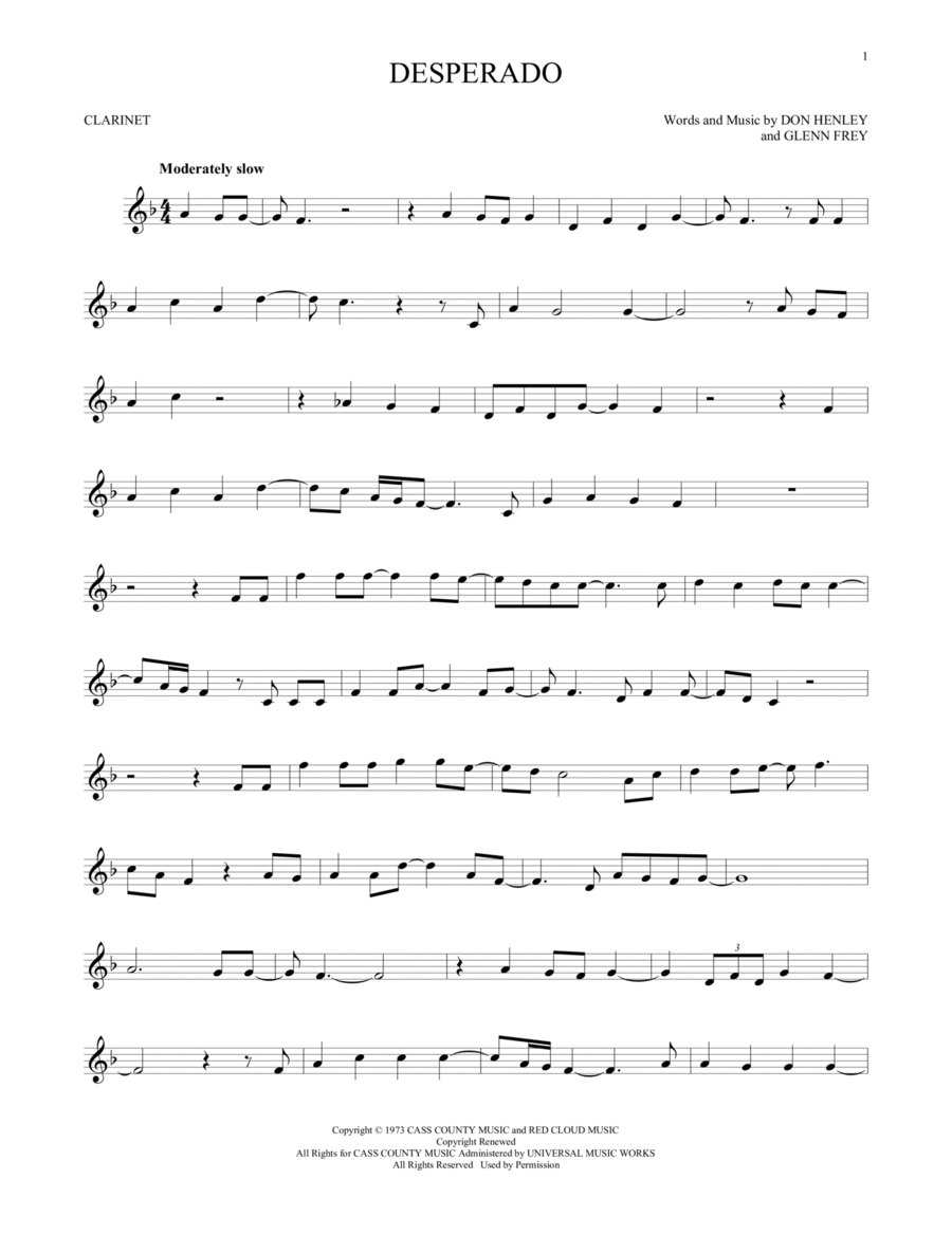 Desperado Clarinet Solo scores gallery preview page 1