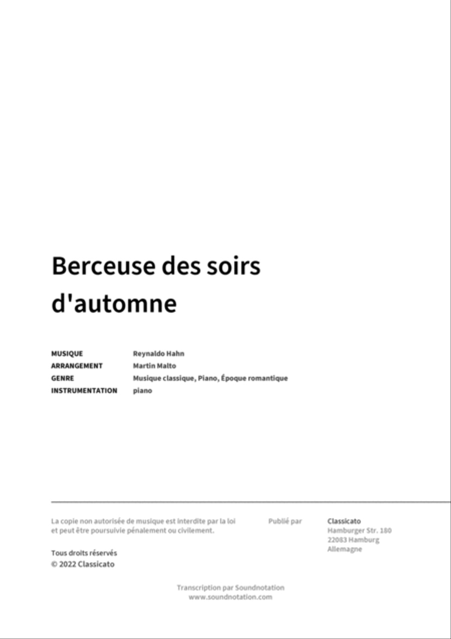 Berceuse des soirs d'automne Piano scores gallery preview page 2