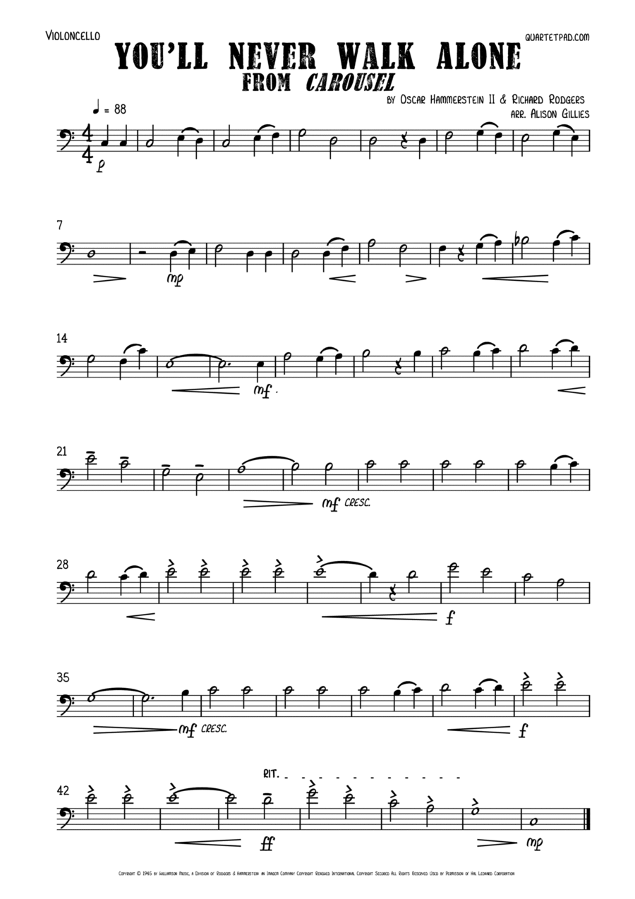You'll Never Walk Alone You'll Never Walk Alone Cello Solo scores gallery preview page 1