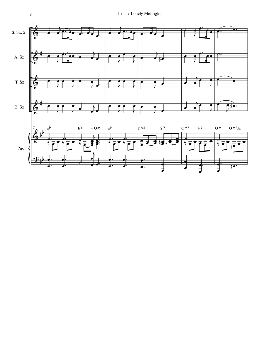 Silent Night / In The Lonely Midnight (for Saxophone Quintet and Piano) Saxophone Quintet scores gallery preview page 3