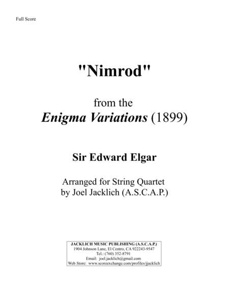 Nimrod from the Enigma Variations (for String Quartet) image number null