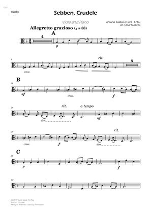 Sebben, Crudele - Viola and Piano (Individual Parts)