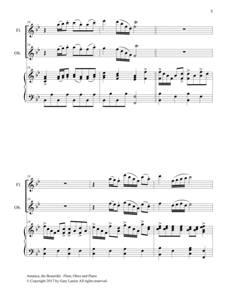 AMERICA, THE BEAUTIFUL (Trio – Flute, Oboe and Piano/Score and Parts) image number null