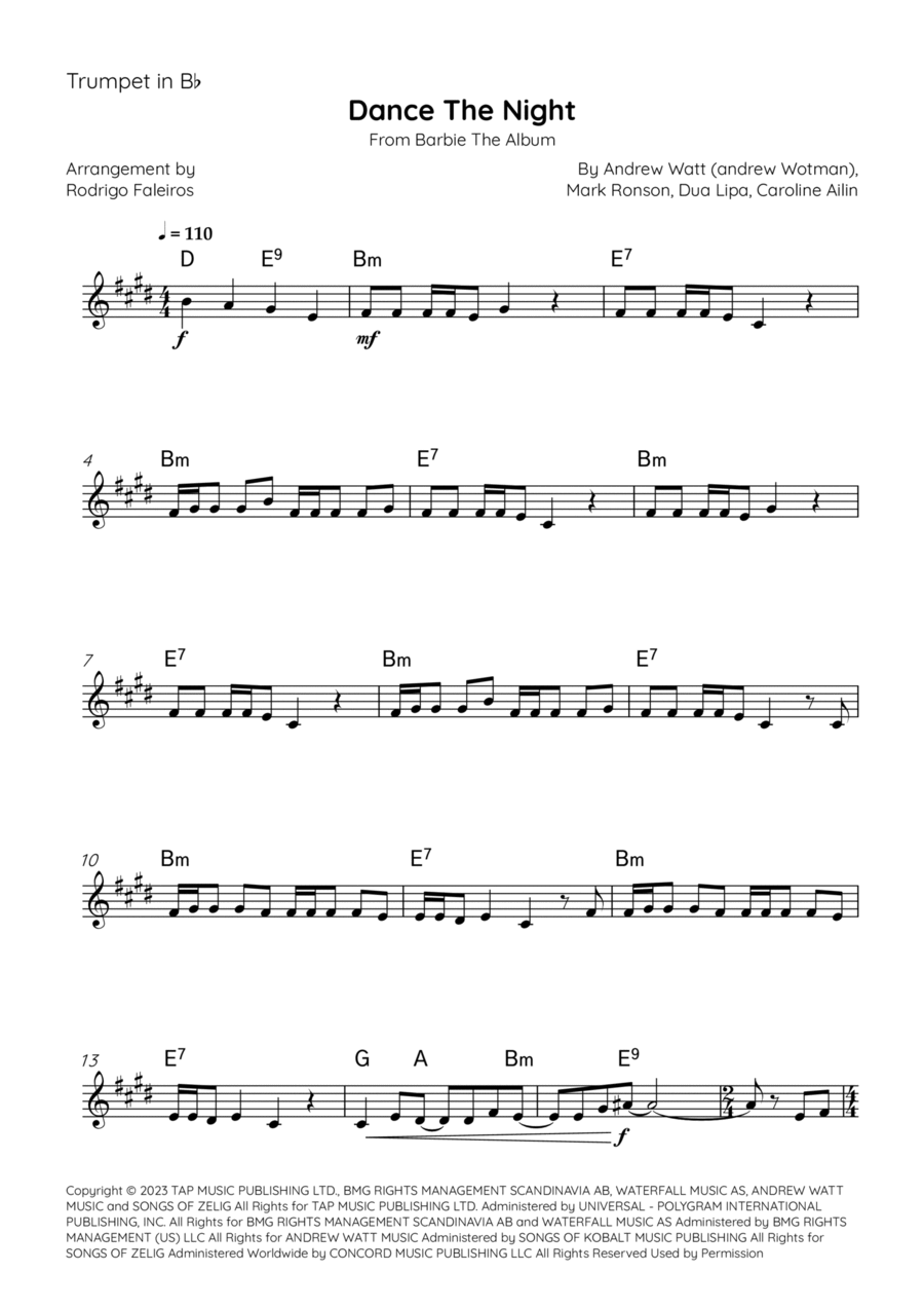 Dance The Night B-Flat Trumpet scores gallery preview page 1