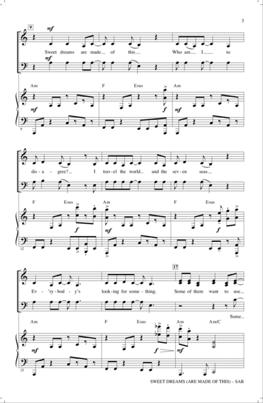 Sweet Dreams (Are Made Of This) 3-Part scores gallery preview page 2