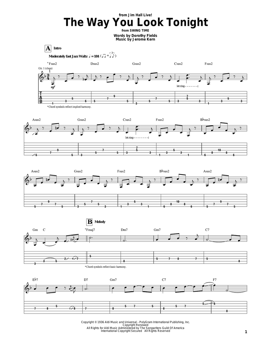 The Way You Look Tonight Electric Guitar scores gallery preview page 1
