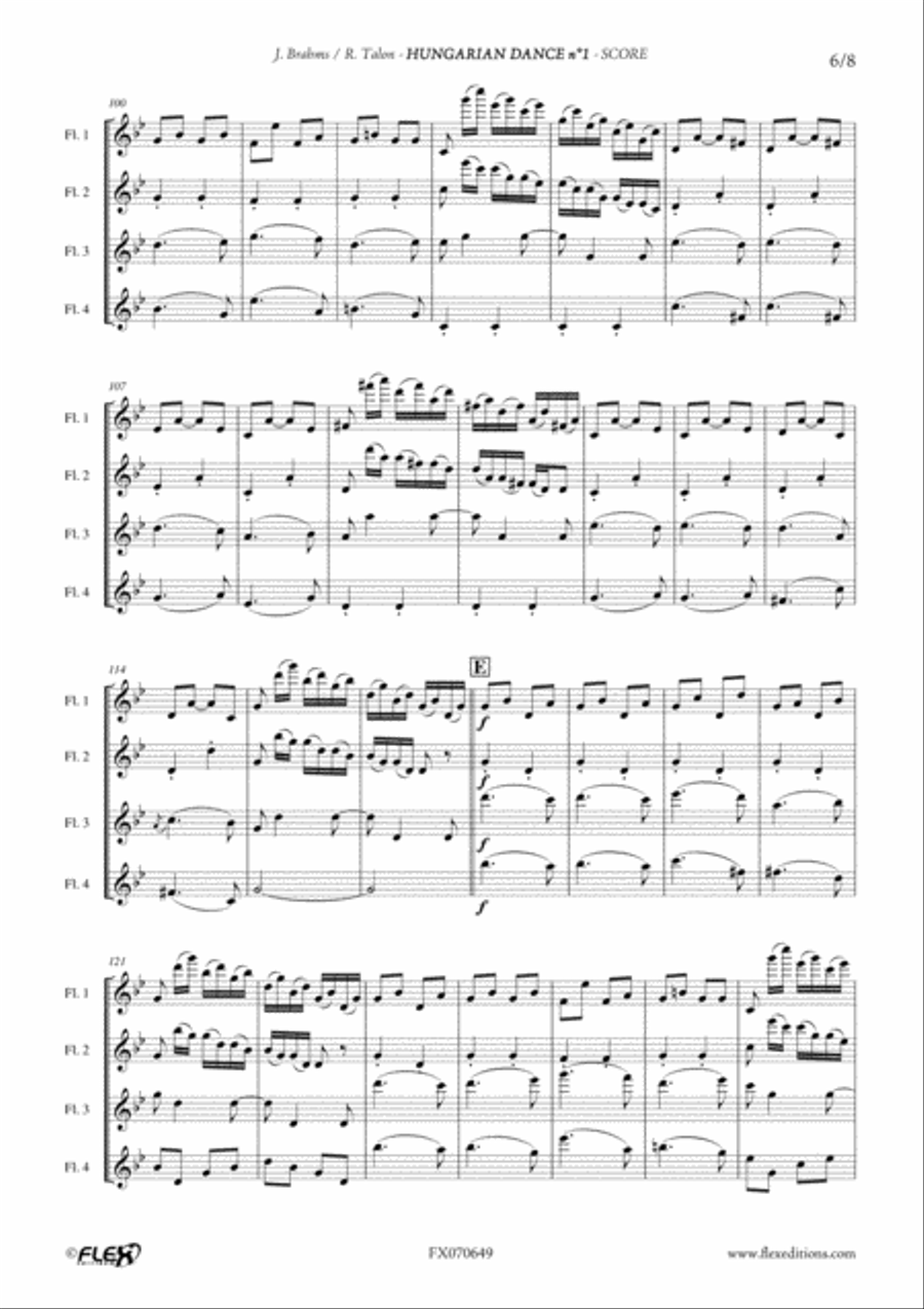 Hungarian Dance No. 1 Flute Quartet scores gallery preview page 6