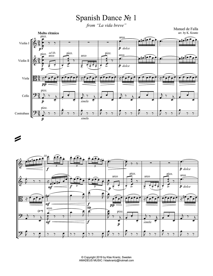 Spanish Dance No. 1, Danza from La vida breve for string orchestra (string quintet) String Orchestra scores gallery preview page 2