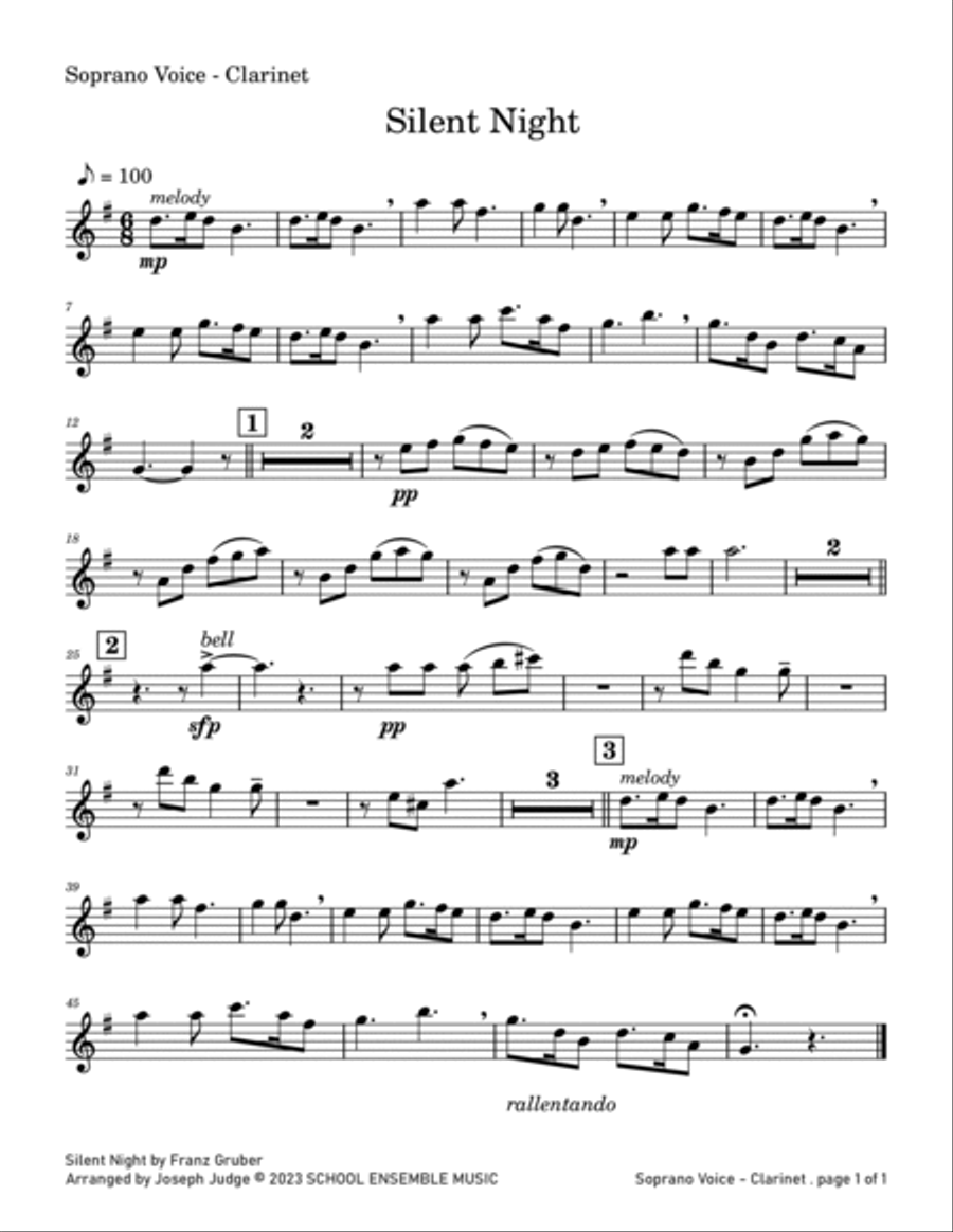 Silent Night for Clarinet Quartet in Schools Clarinet Quartet scores gallery preview page 4