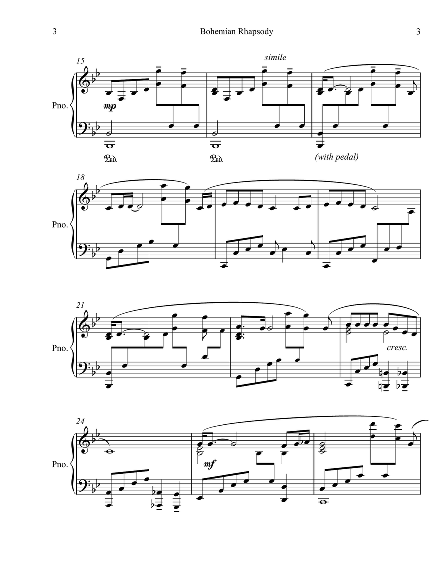 Bohemian Rhapsody Piano Solo scores gallery preview page 3