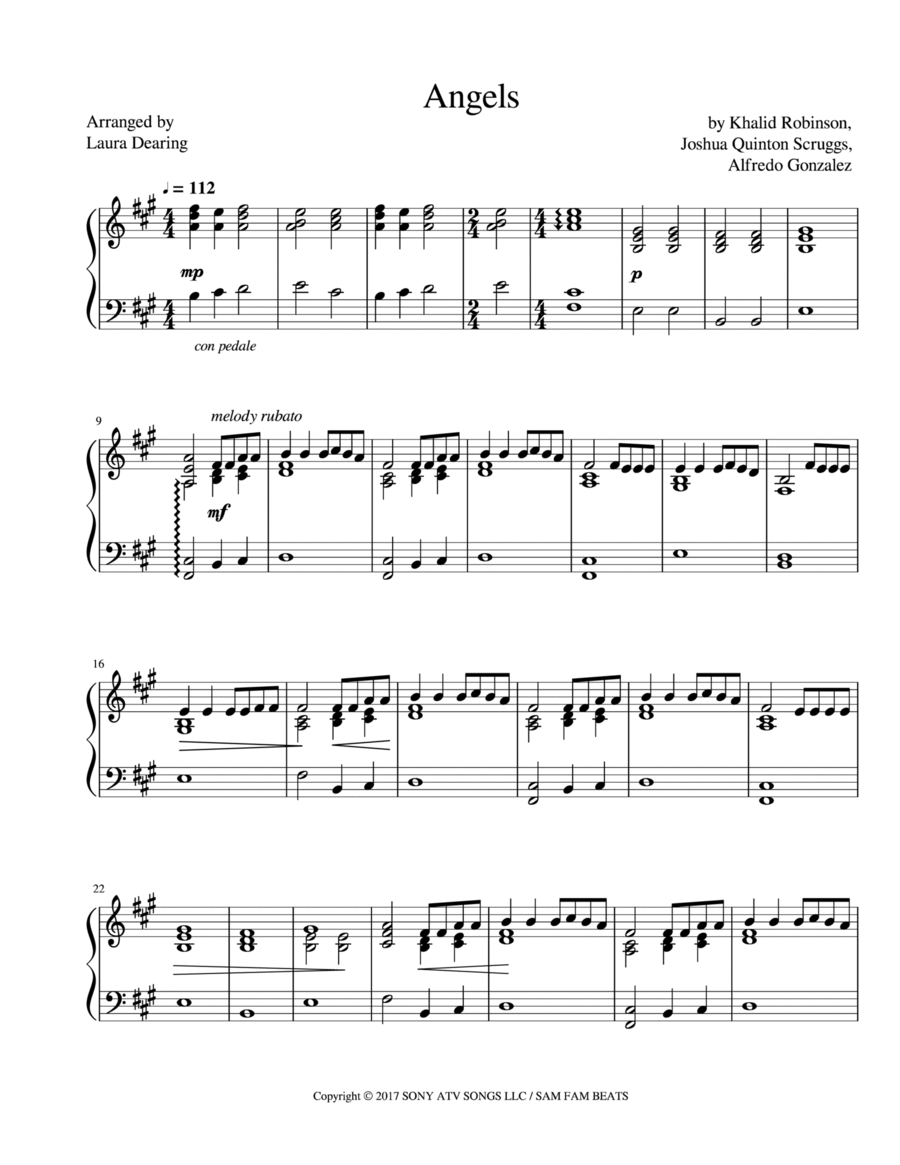 Angels Angels Piano Solo scores gallery preview page 1