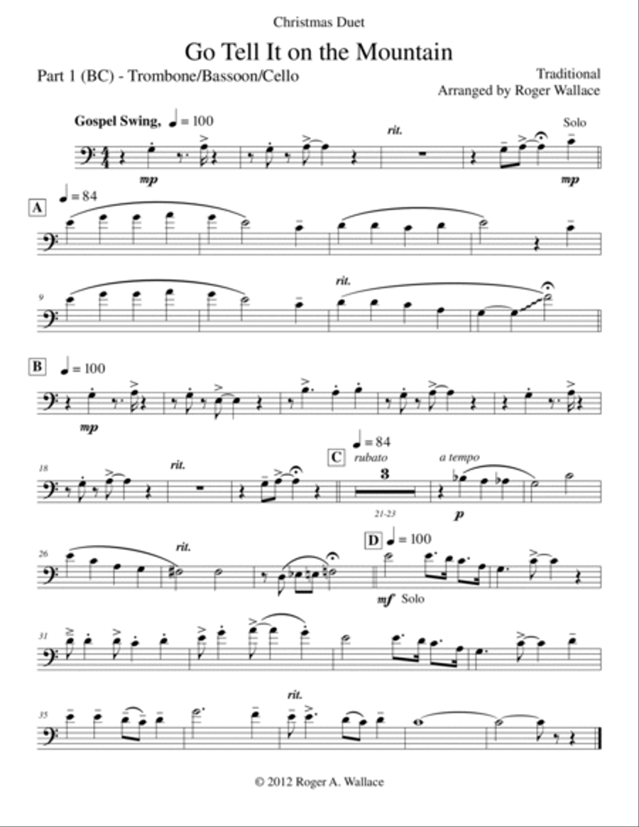 Go Tell It on the Mountain Trombone Duet scores gallery preview page 3
