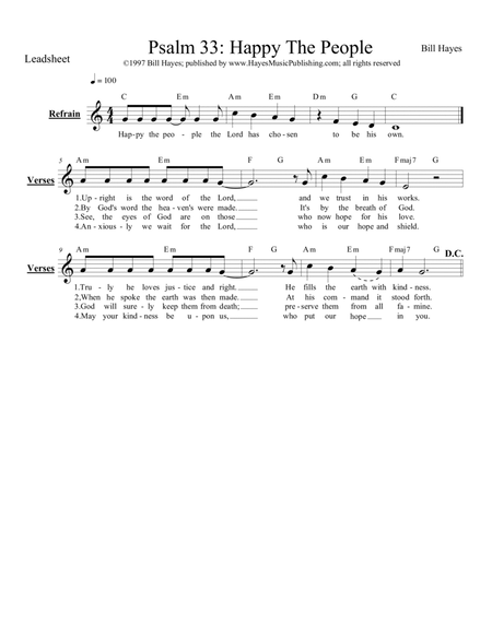 Psalm 33: Happy The People (Leadsheet with adapted lyrics) image number null