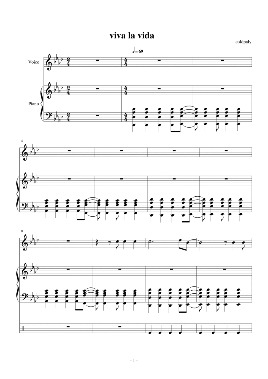 Viva La Vida Viva La Vida Voice scores gallery preview page 1