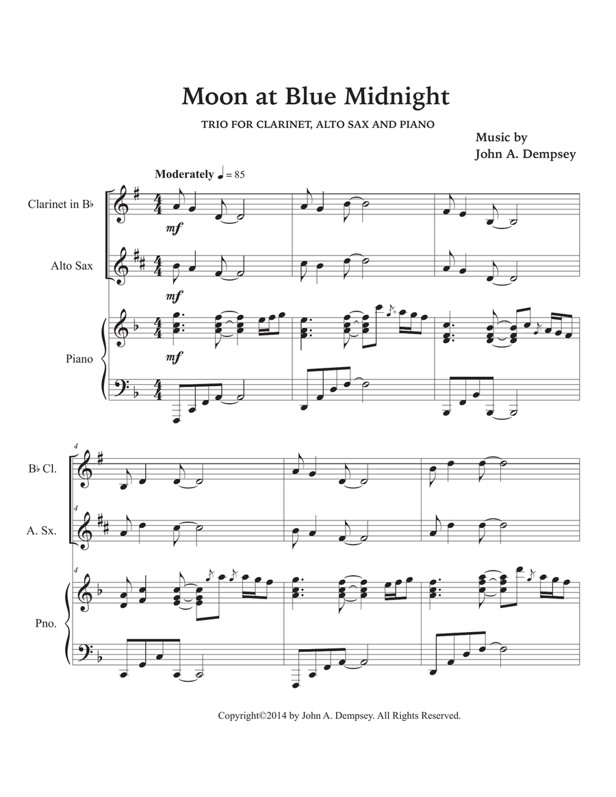 Moon at Blue Midnight (Trio for Clarinet, Alto Sax and Piano) Small Ensemble scores gallery preview page 5