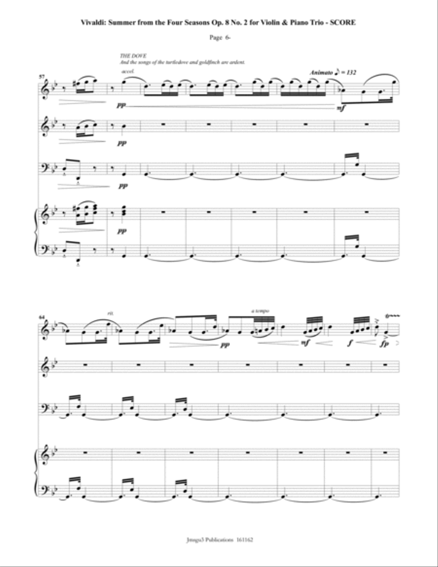 Vivaldi: Summer from the Four Seasons for Violin & Piano Trio Piano Trio scores gallery preview page 6