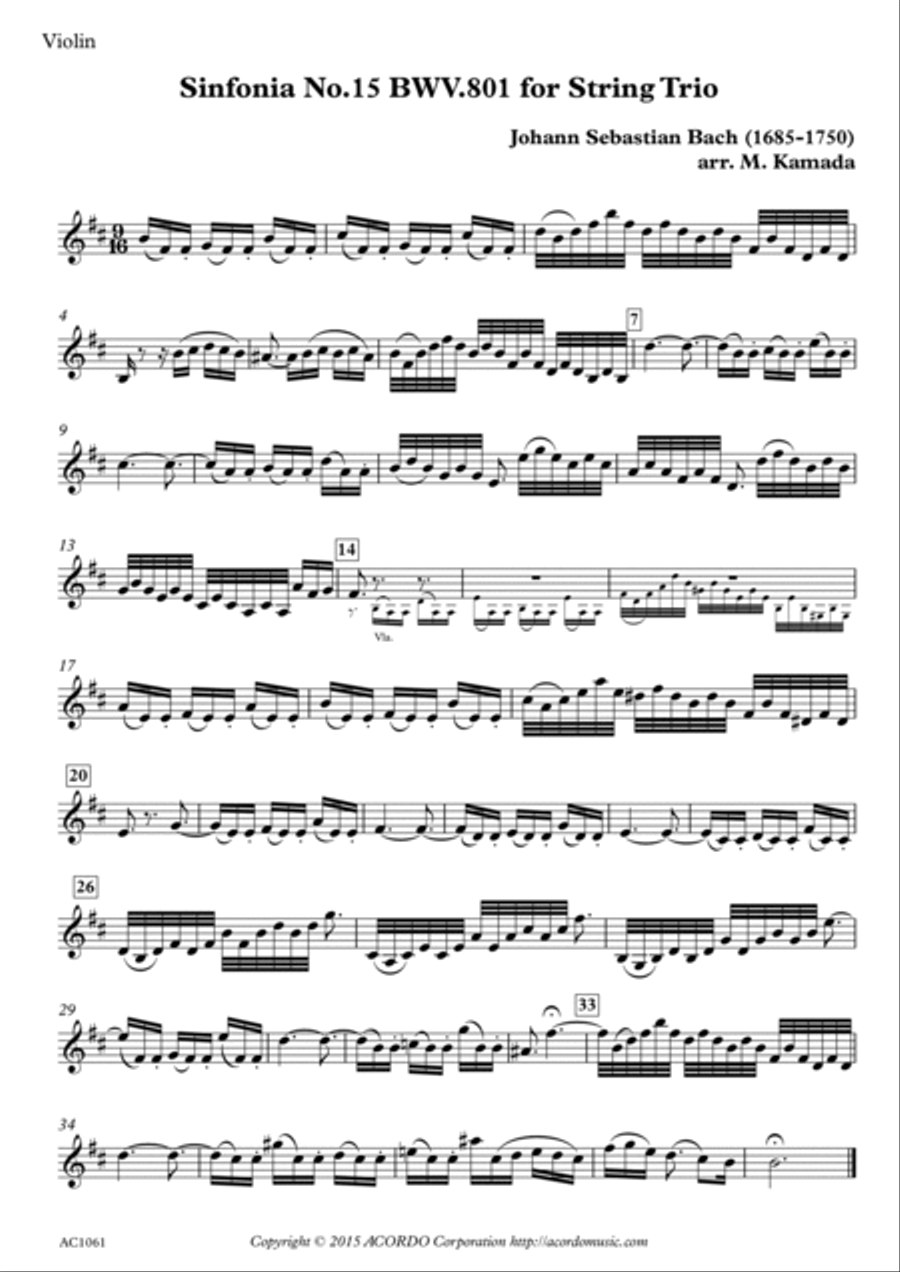Sinfonia No.15 BWV.801 for String Trio String Trio scores gallery preview page 3
