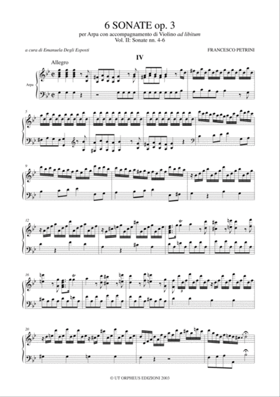 6 Sonatas Op. 3 for Harp with Violin ad libitum - Vol. 2: Sonatas Nos. 4-6