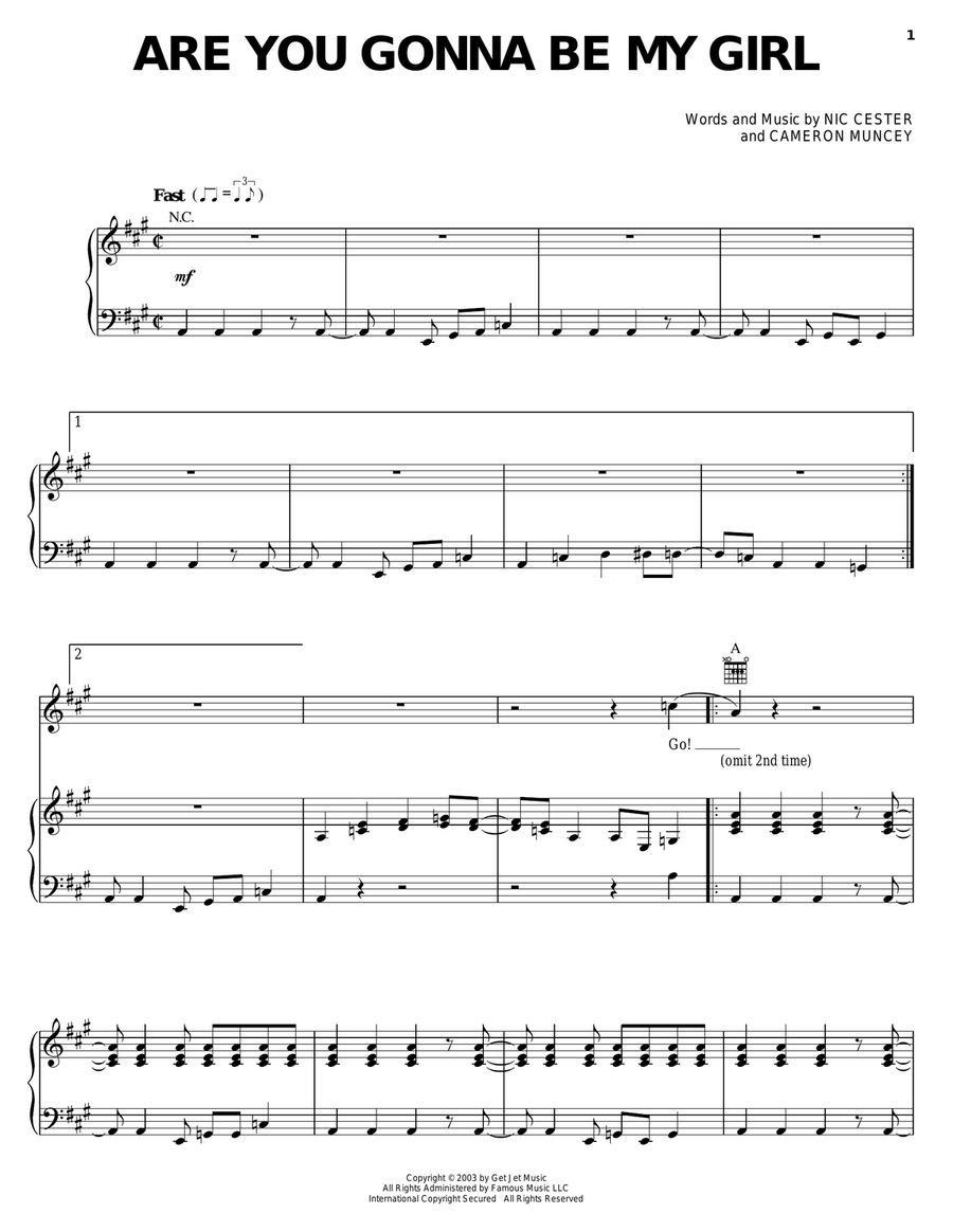 Are You Gonna Be My Girl Piano, Vocal, Guitar scores gallery preview page 1