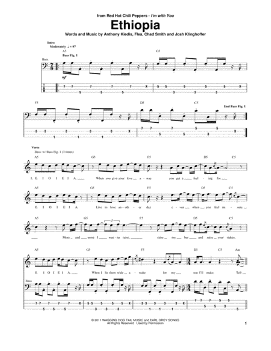 Ethiopia Bass Guitar Tablature scores gallery preview page 1