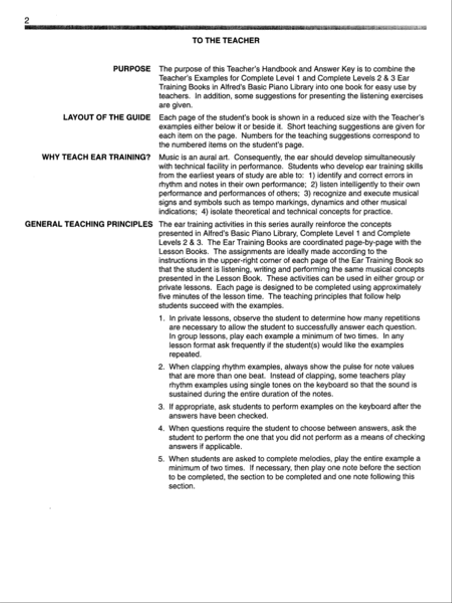 Alfred's Basic Piano Library: Ear Training Teacher's Handbook and Answer Key Complete 1-3 Piano Method scores gallery preview page 2
