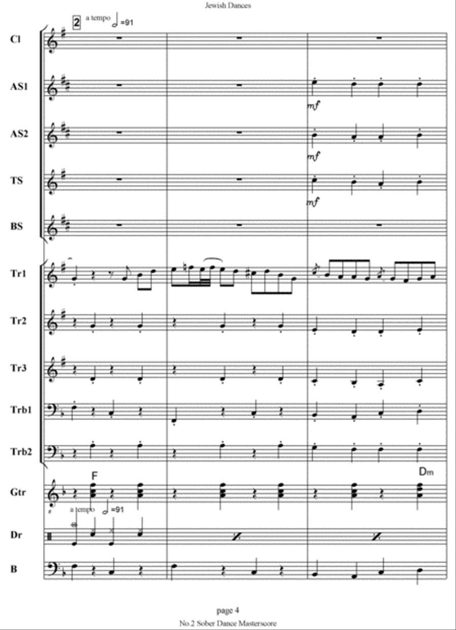 Jewish Dances. No.1 Nostalgia, No.2 Sober Dance. Jazz Ensemble scores gallery preview page 5