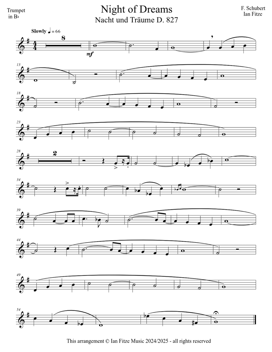 Night of Dreams (Nacht und Träume Op. 48 No. 2) B-Flat Trumpet scores gallery preview page 2
