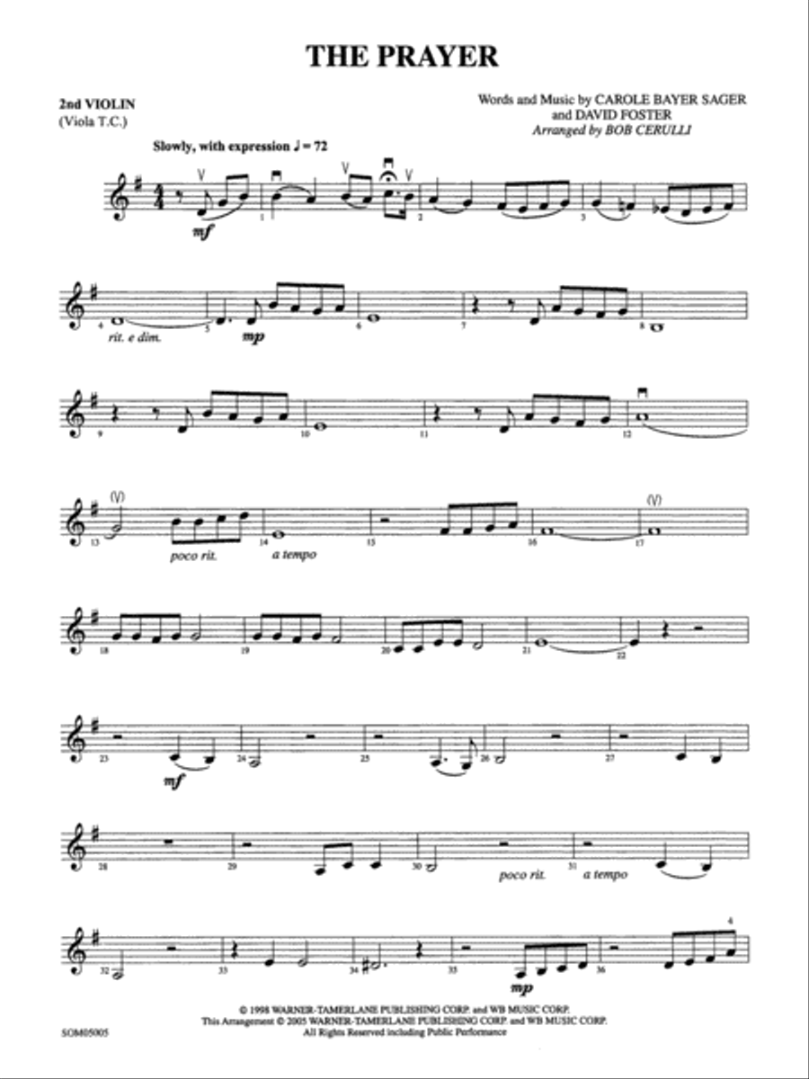 The Prayer: 2nd Violin String Orchestra scores gallery preview page 1