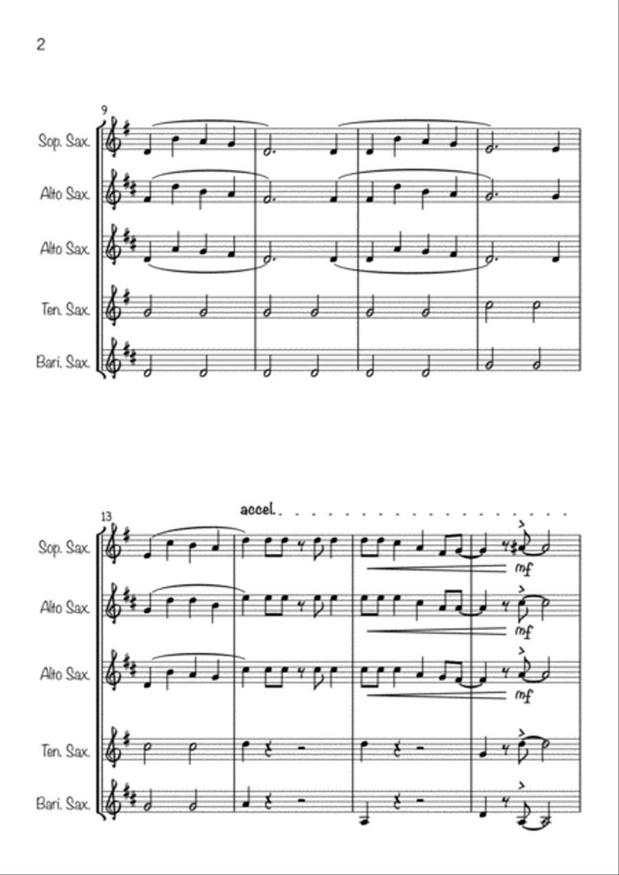 Jingle Bells Jazzy (For saxophone Quintet) Saxophone Quintet scores gallery preview page 2