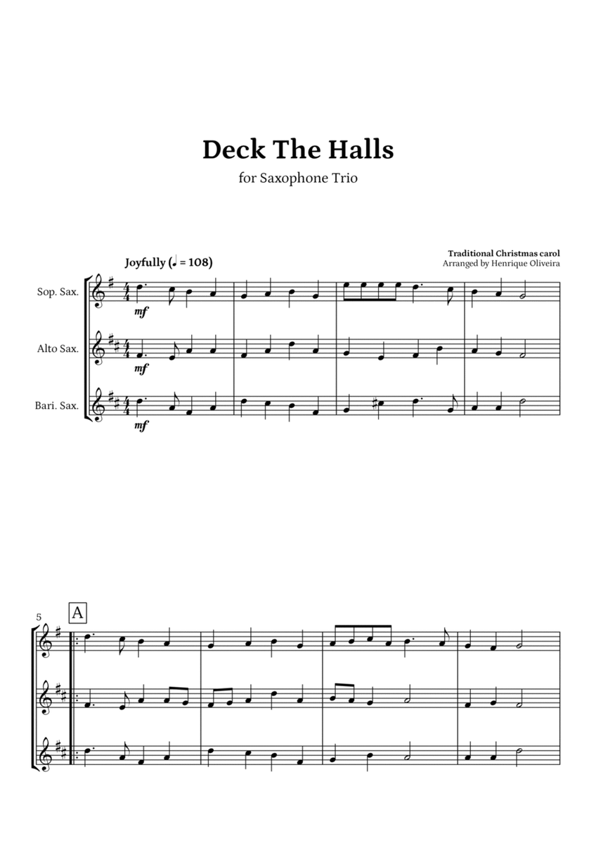 Deck The Halls (Saxophone Trio) | Christmas Carol image number null