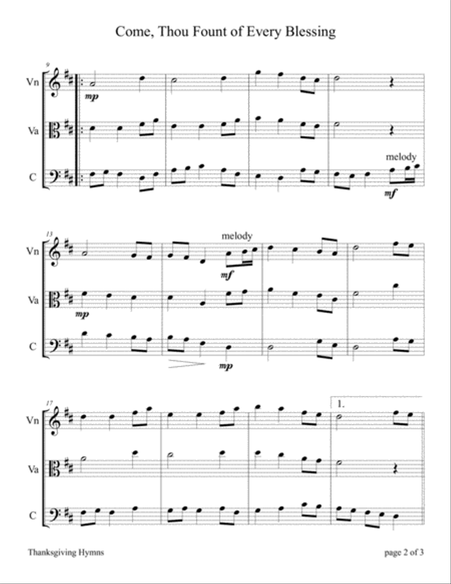 Come, Thou Fount of Every Blessing (for String Trio – Violin, Viola, and Cello) String Trio scores gallery preview page 4