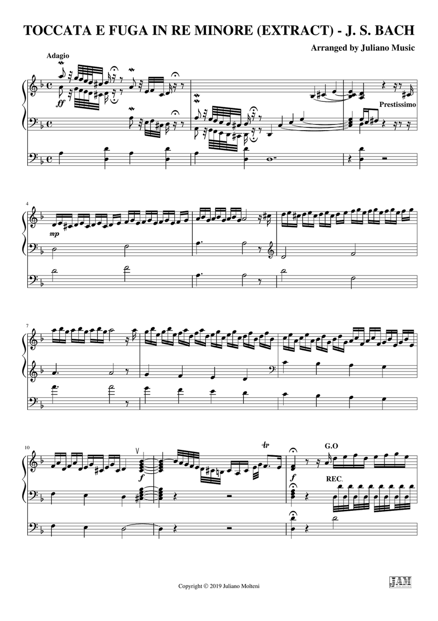 TOCCATA E FUGUE IN D MINOR (EXTRACT) ( EASY ORGAN) - J. S. BACH Organ Solo scores gallery preview page 3