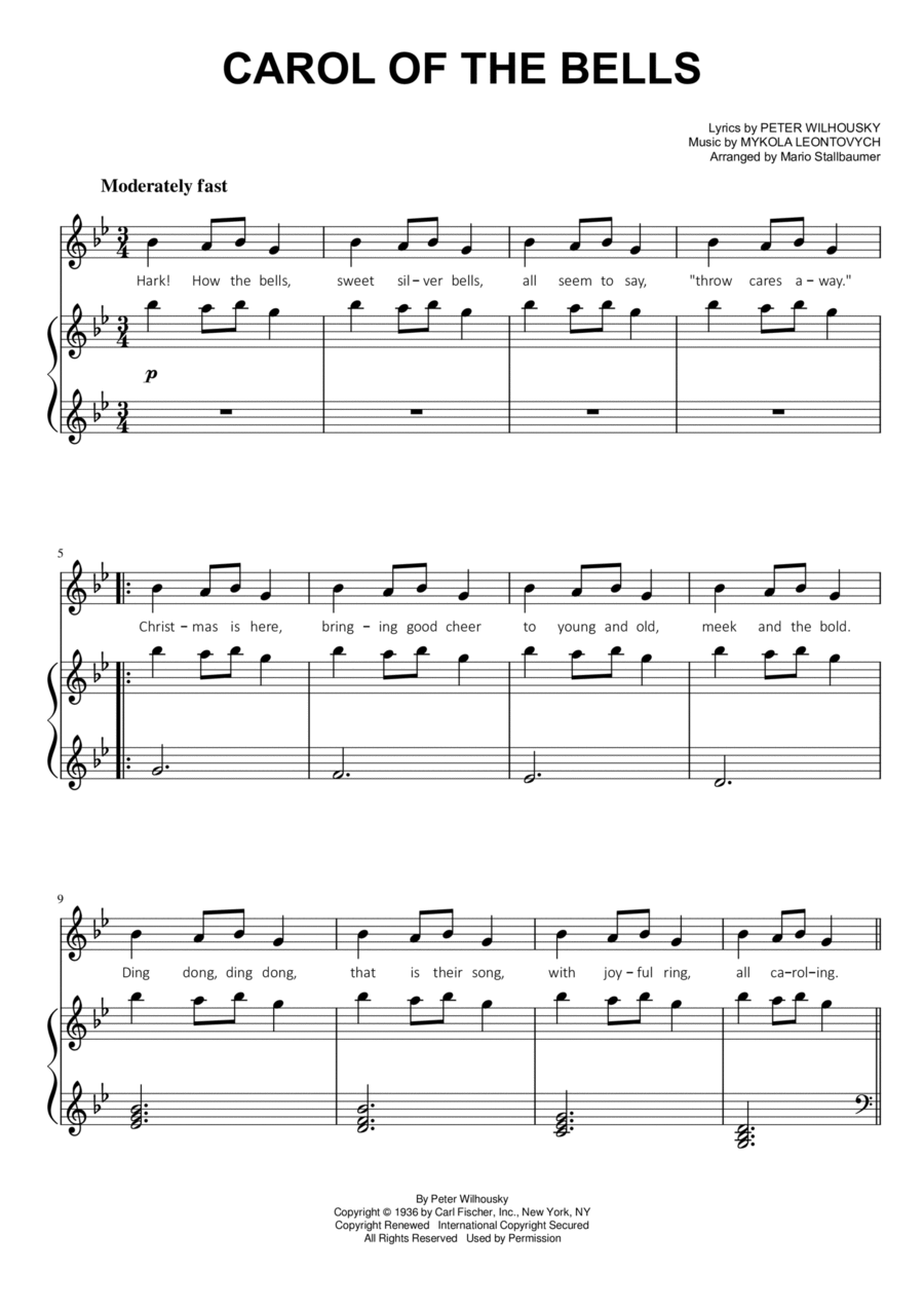 Carol Of The Bells Voice scores gallery preview page 1