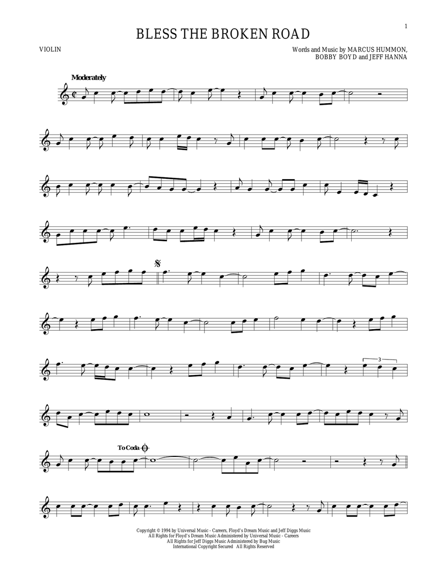 Bless The Broken Road Violin Solo scores gallery preview page 1