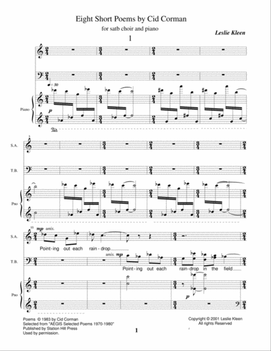Eight Short Poems by Cid Corman for SATB choir and piano 4-Part scores gallery preview page 2