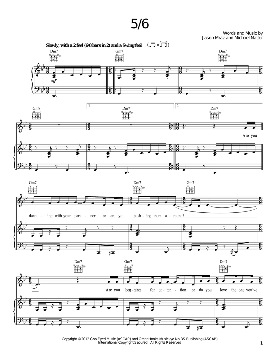5/6 Piano, Vocal, Guitar scores gallery preview page 1