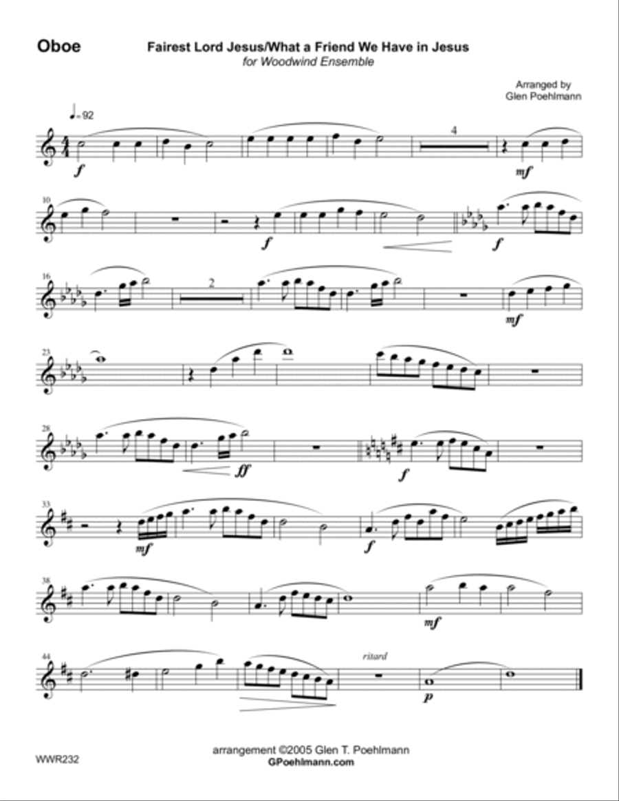 FAIREST LORD JESUS/WHAT A FRIEND WE HAVE IN JESUS - Oboe (or Flute), Clarinet, Alto Sax & Bassoon Woodwind Quartet scores gallery preview page 4