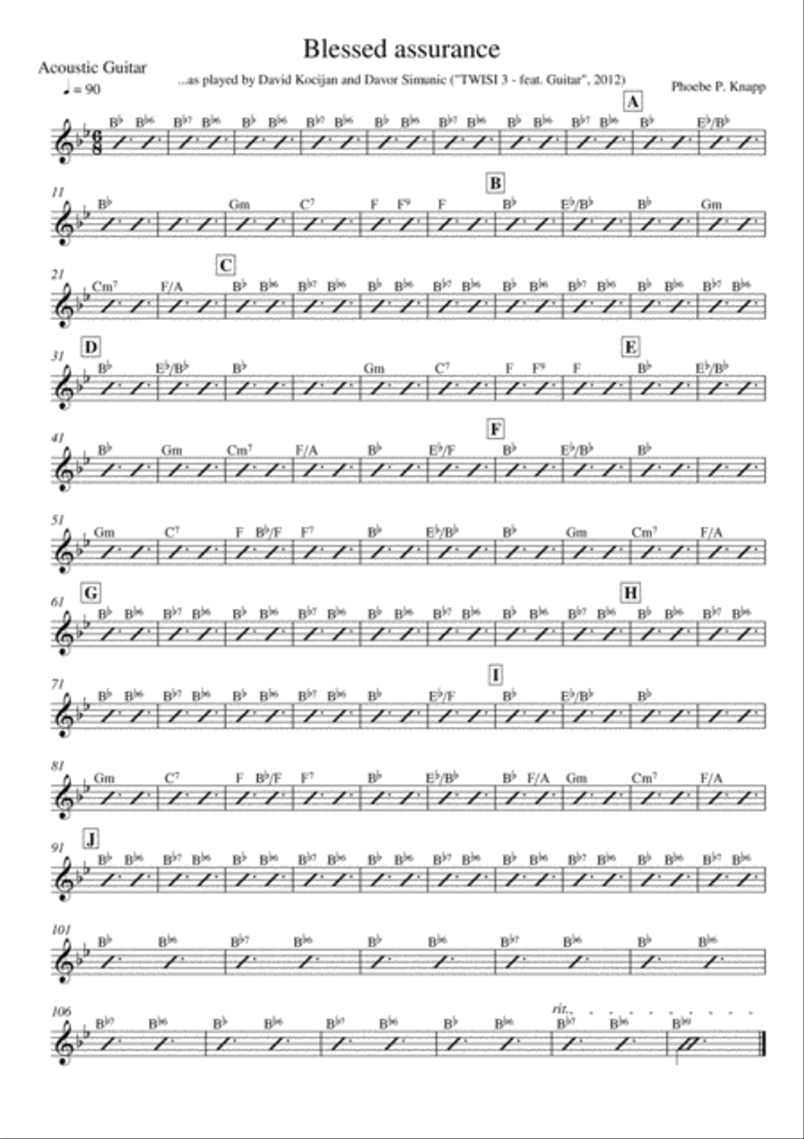 Blessed assurance (clarinet & guitar chords) - EARLY INTERMEDIATE Clarinet scores gallery preview page 1