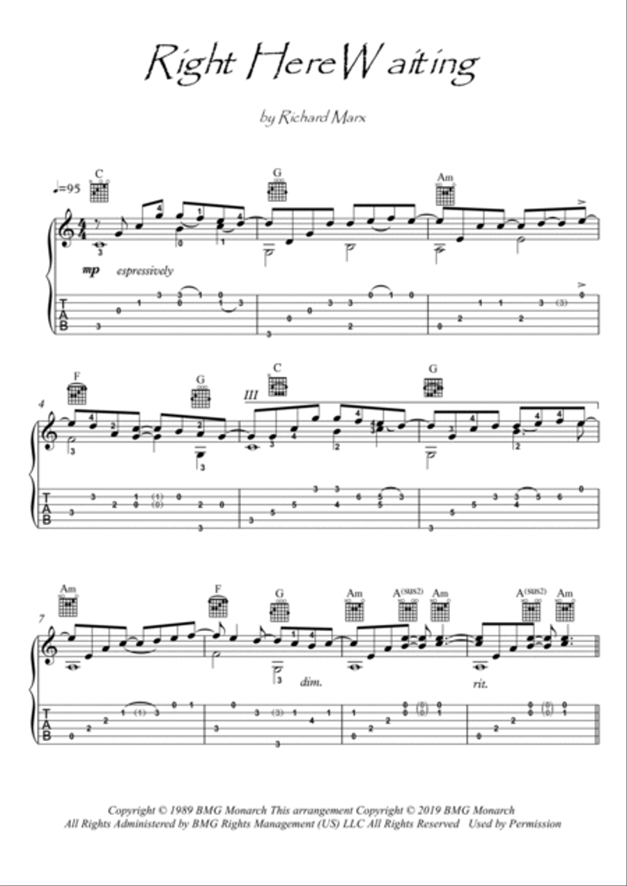 Right Here Waiting Electric Guitar scores gallery preview page 1