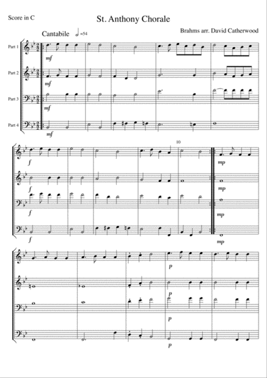 St. Anthony Chorale by Brahms arranged for Flexible ensemble by David Catherwood Concert Band scores gallery preview page 1