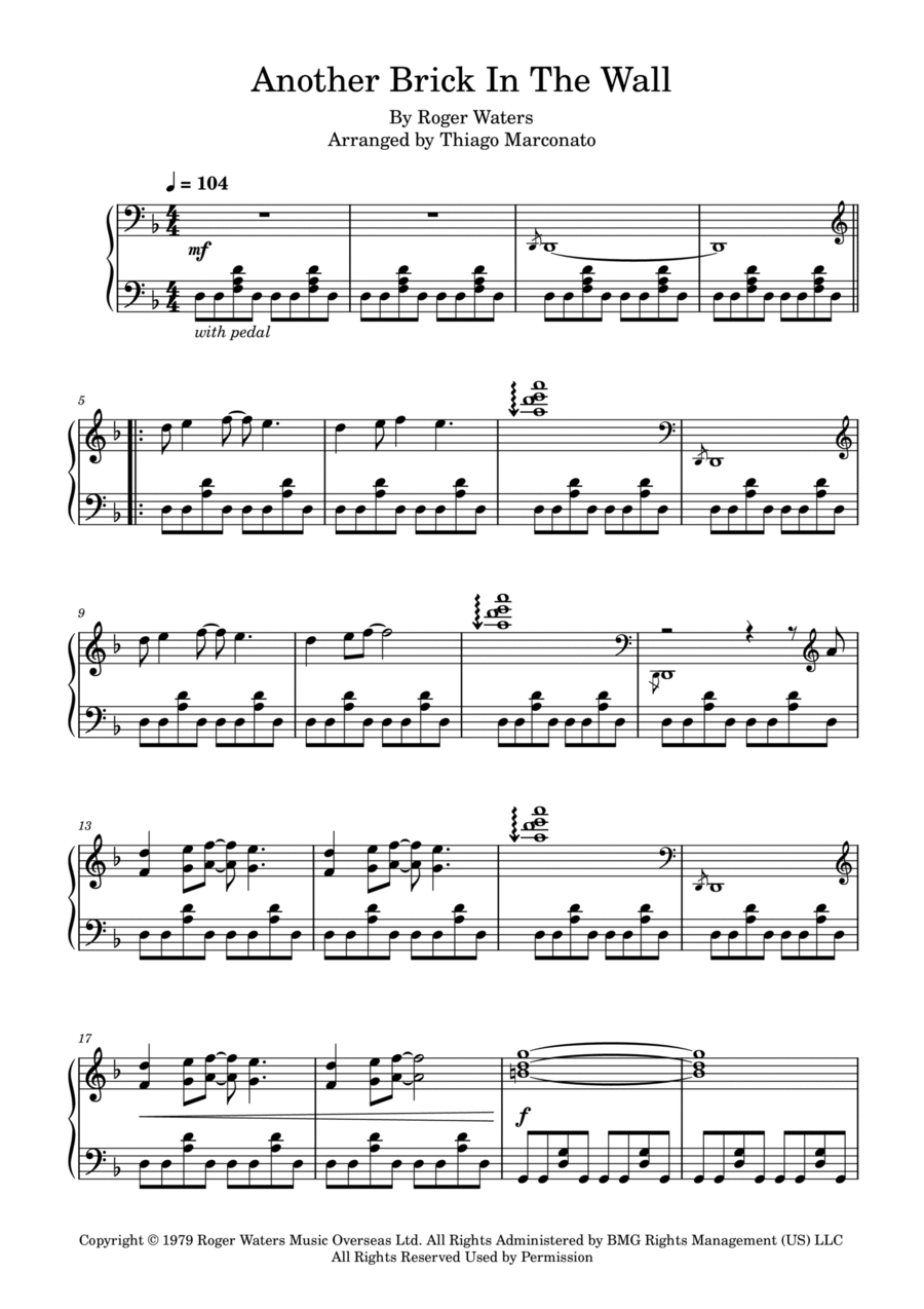 Another Brick In The Wall Piano Solo scores gallery preview page 1