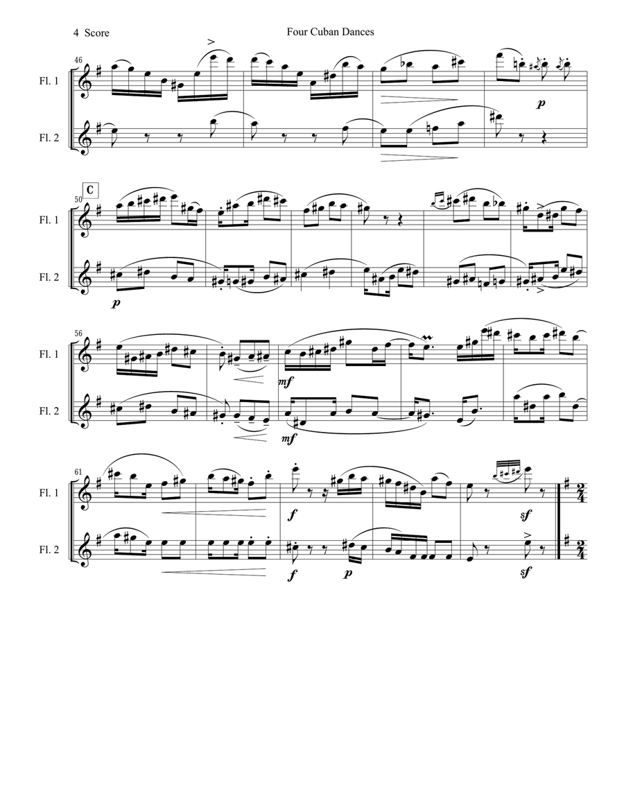 4 Cuban Dances by Cervantes for flute duet Flute Duet scores gallery preview page 4