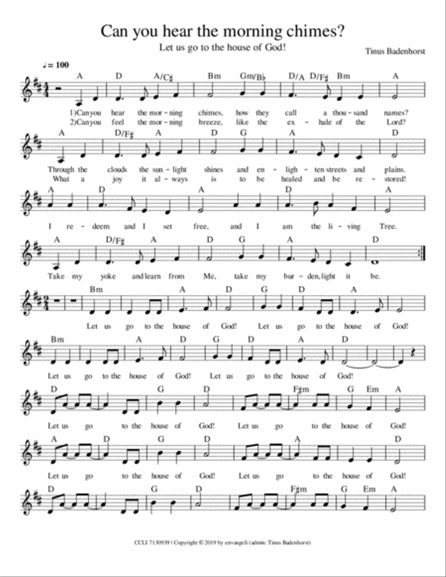 Can you hear the morning chimes Unison Choir scores gallery preview page 1