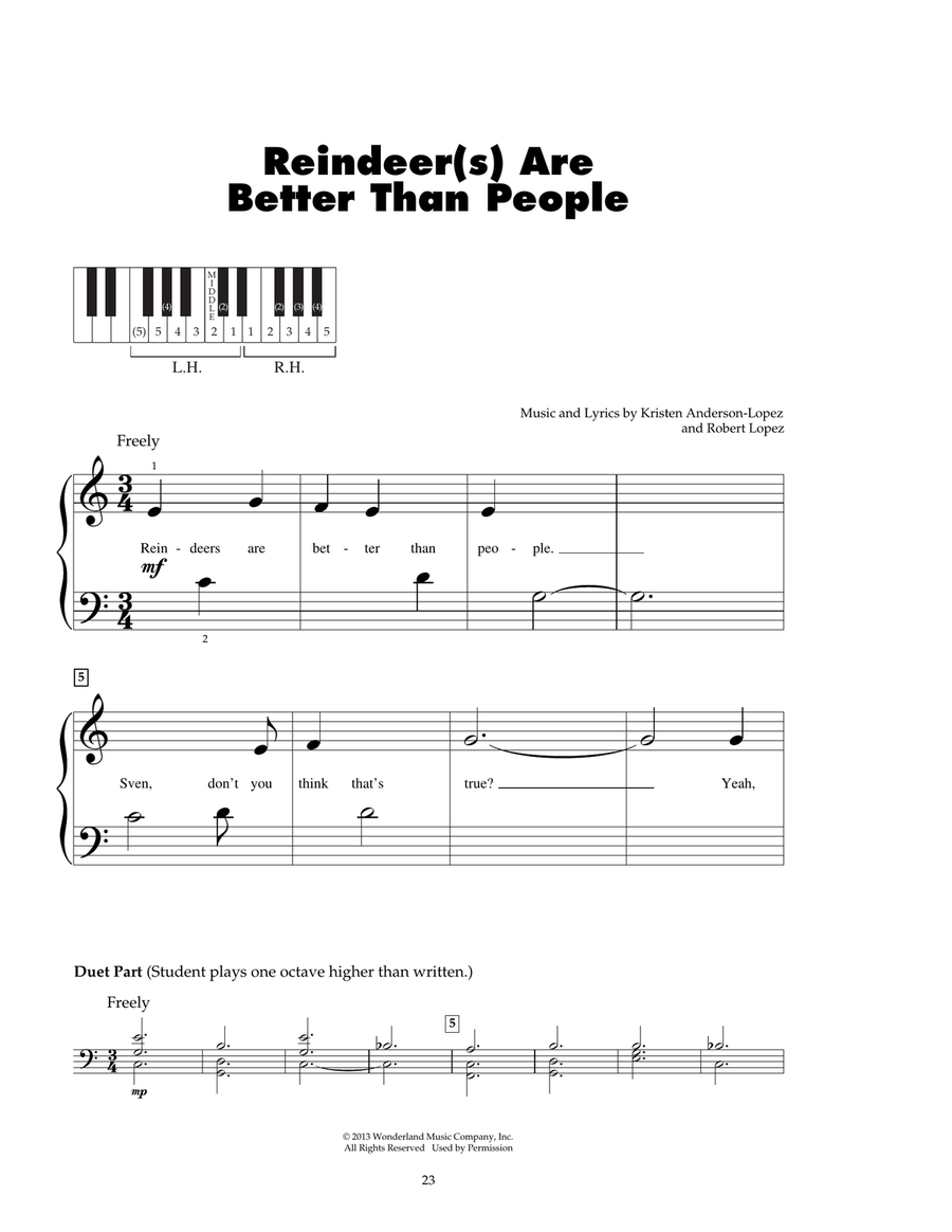 Reindeer(s) Are Better Than People (from Disney's Frozen) Piano scores gallery preview page 1