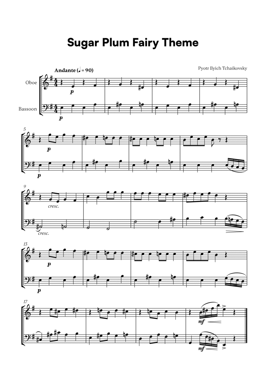 Tchaikovsky - Sugar Plum Fairy Theme (for Oboe and Bassoon) Bassoon scores gallery preview page 1