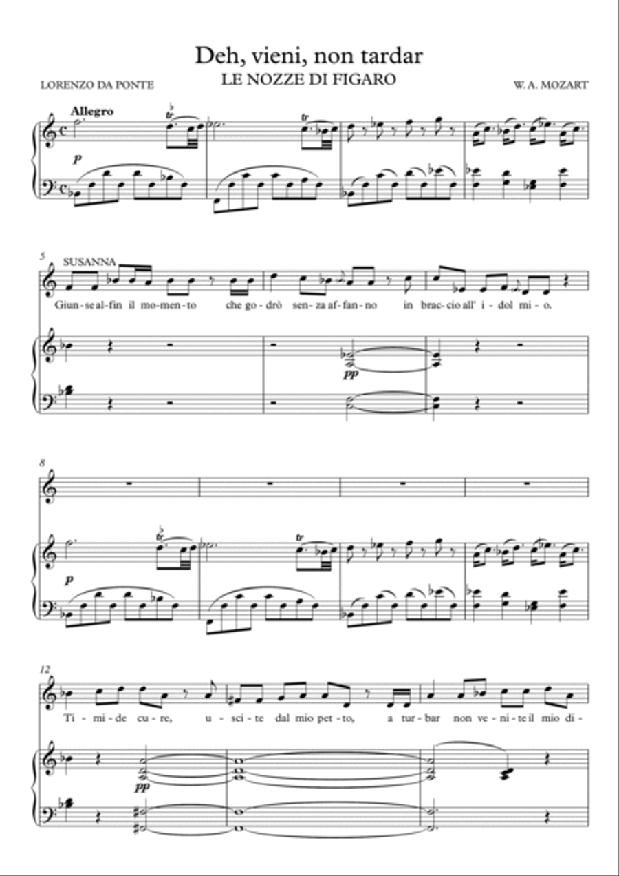 Deh vieni, non tardar - Le nozze di Figaro (Eb Major) Soprano Voice scores gallery preview page 2