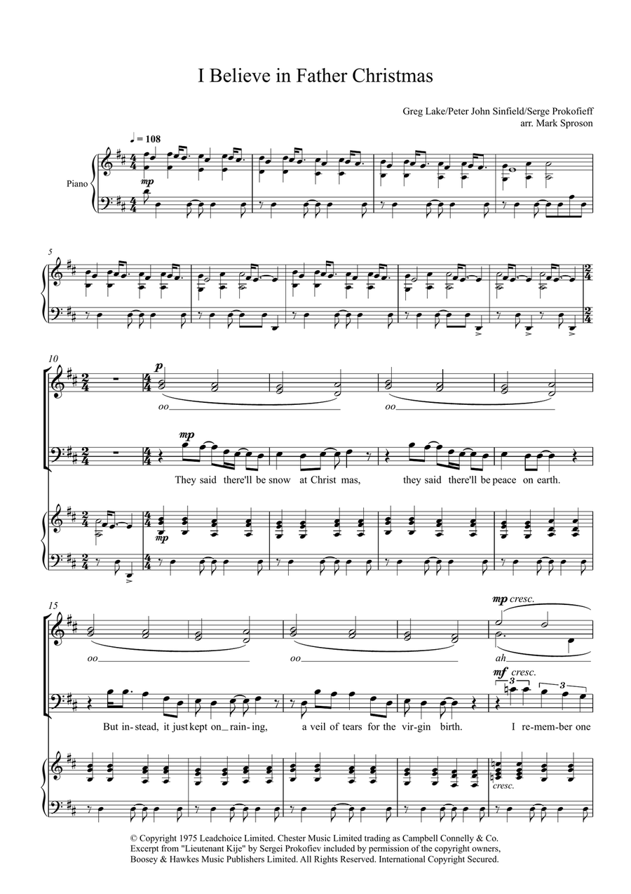 I Believe In Father Christmas 4-Part scores gallery preview page 1