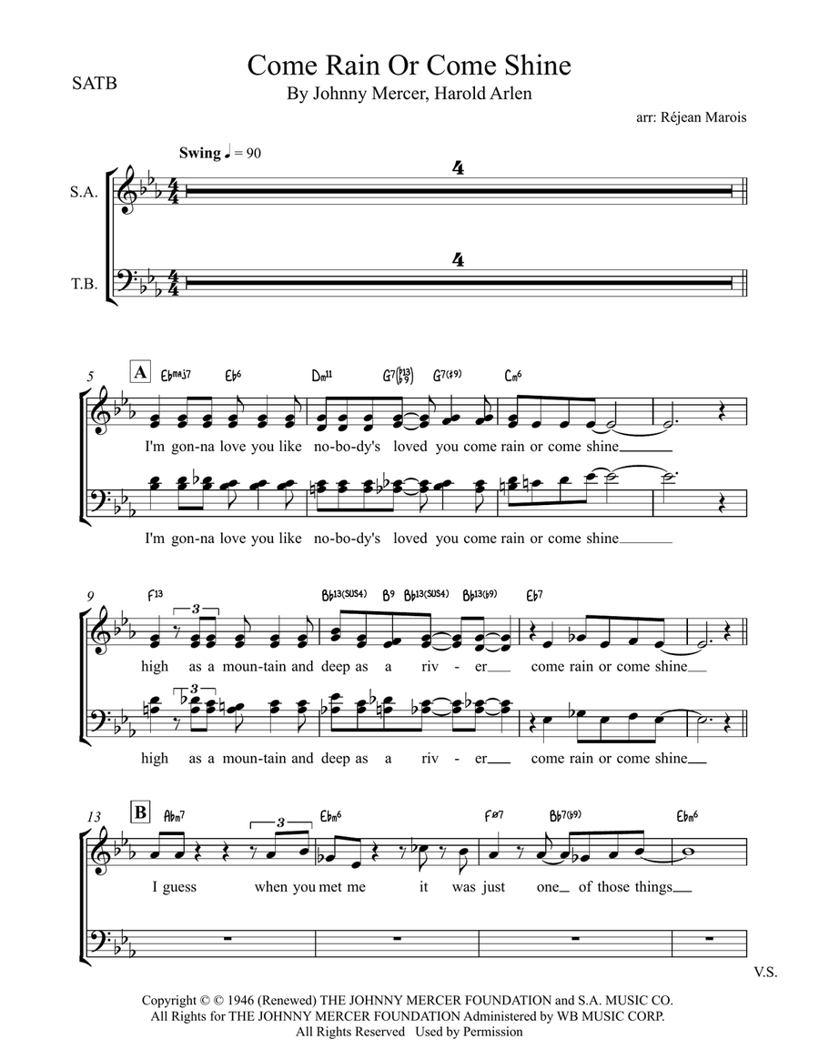 Come Rain Or Come Shine Come Rain Or Come Shine 4-Part scores gallery preview page 1