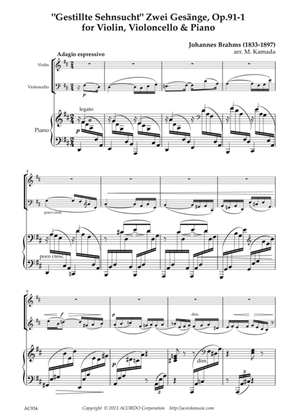 'Gestillte Sehnsucht' Zwei Gesänge, Op.91-1 for Violin, Violoncello & Piano